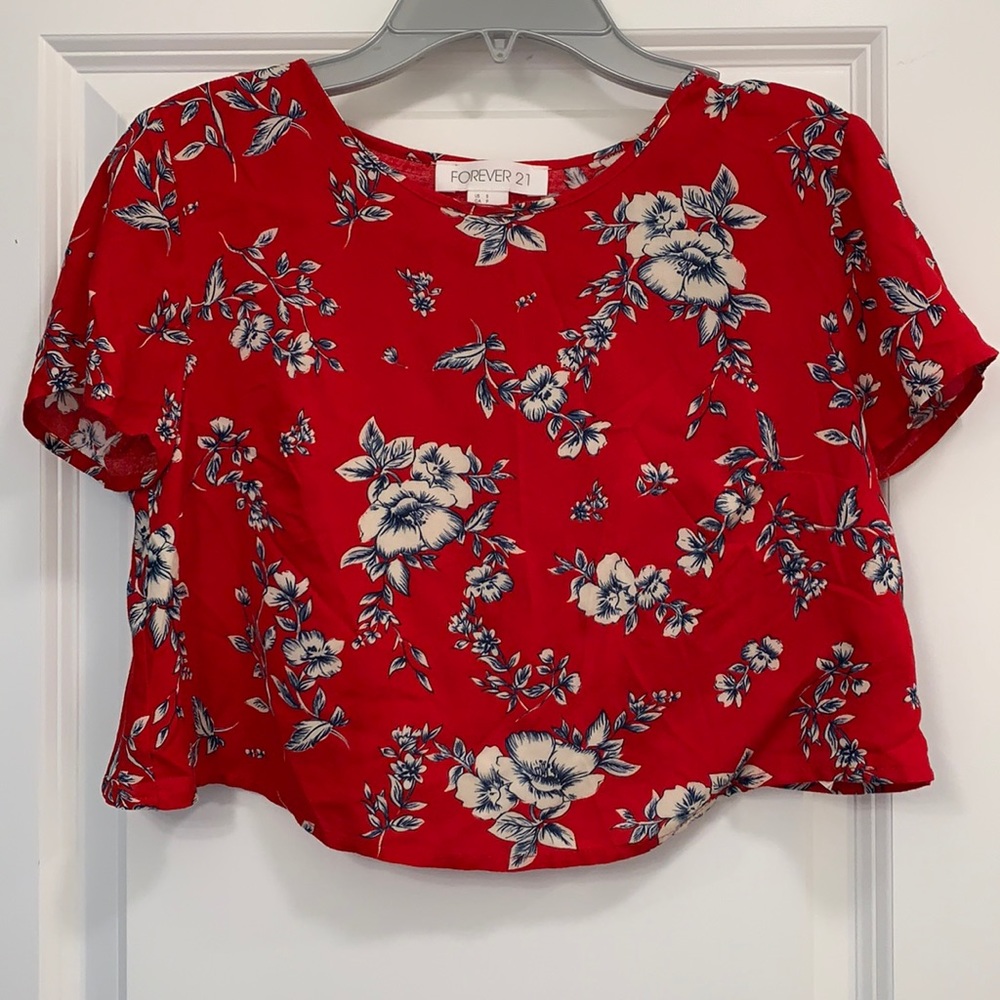 Forever 21 red floral crop top